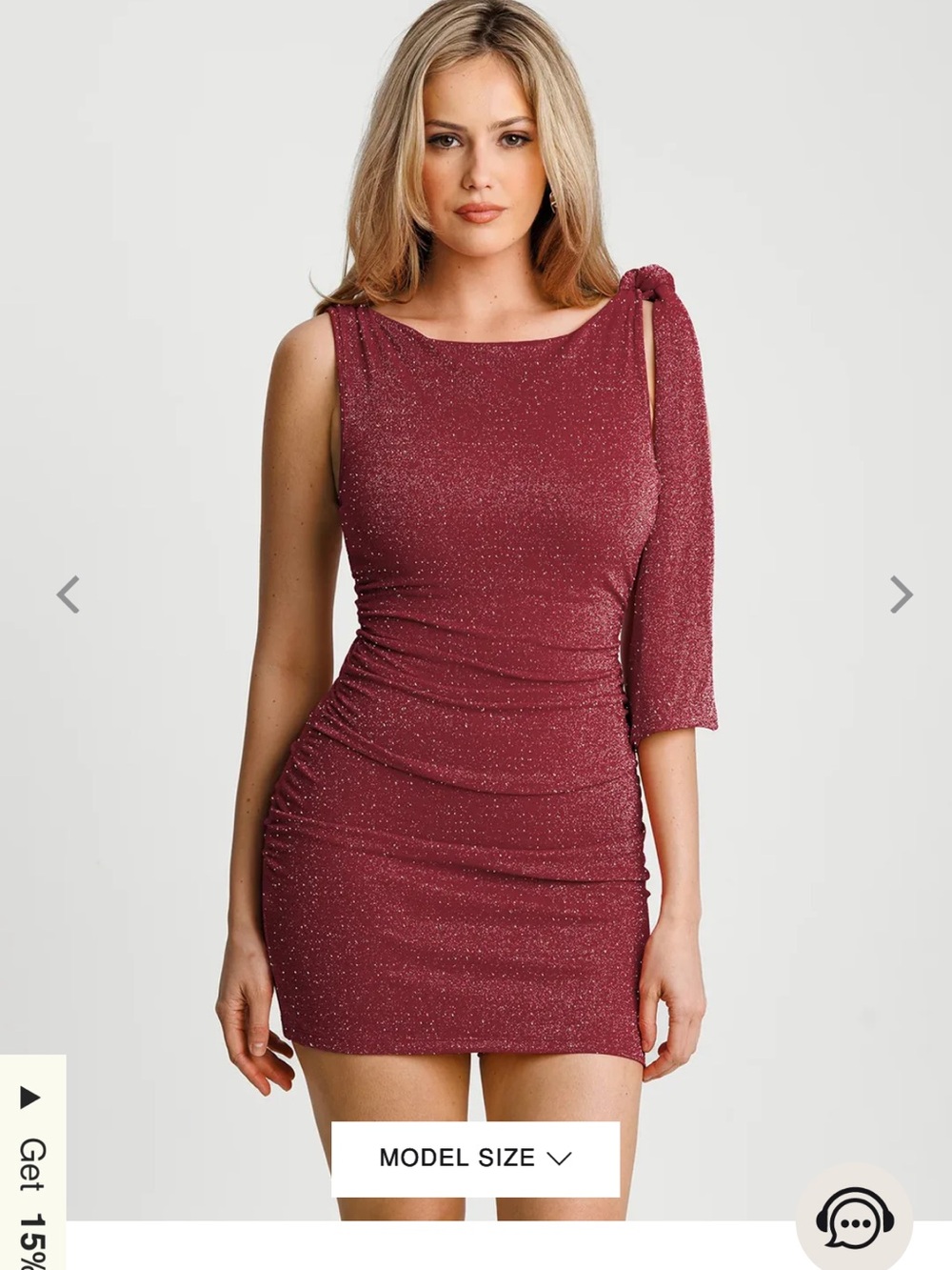 Sparkle One-Shoulder Bodycon Dress in Wine with shapewear